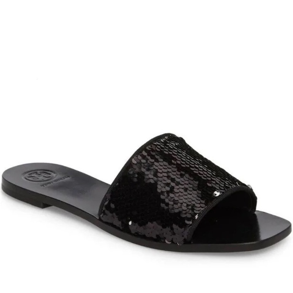 Black Sequin Tory Burch Carter Slides